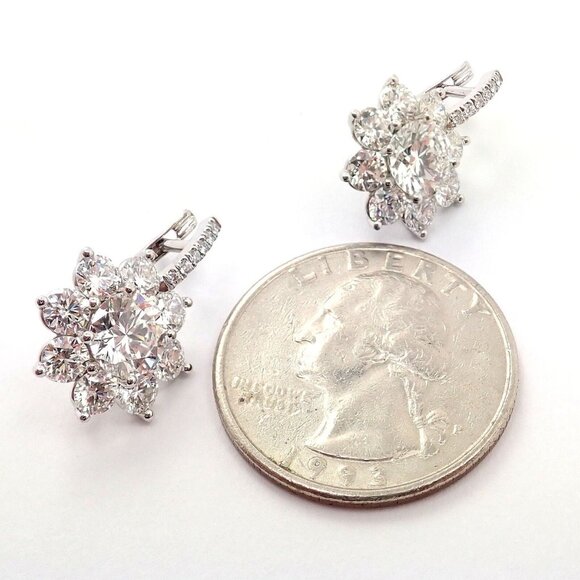 Authentic! T Foster & Co Platinum Flower 4.84ctw Diamond Stud Halo Earrings GIA - Picture 5 of 12